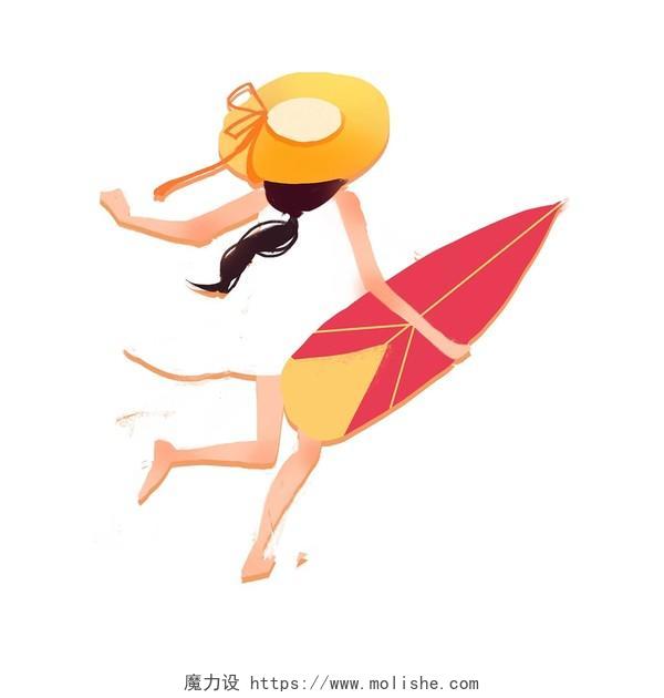 彩色手绘卡通海边滑板女孩夏天夏季元素PNG素材